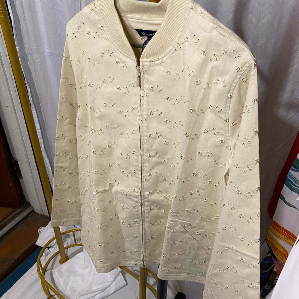 Denim&Co Cream Floral Bomber Jacket & crop pants set